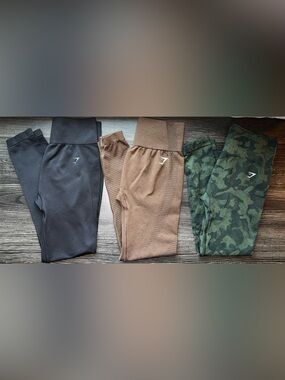 GYMSHARK  Leggings - Black, Brown & Green Camo